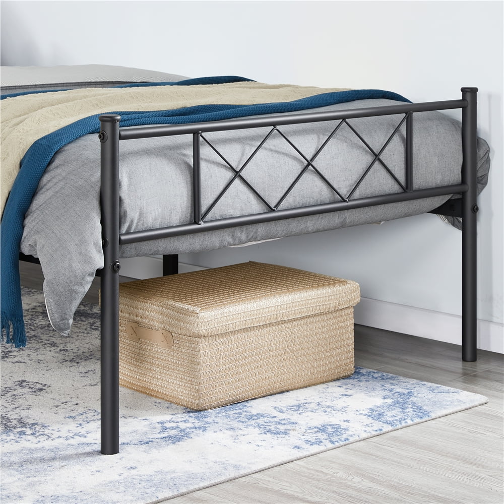 Black Twin Metal Slatted Bed Frame with Headboard Footboard S5250