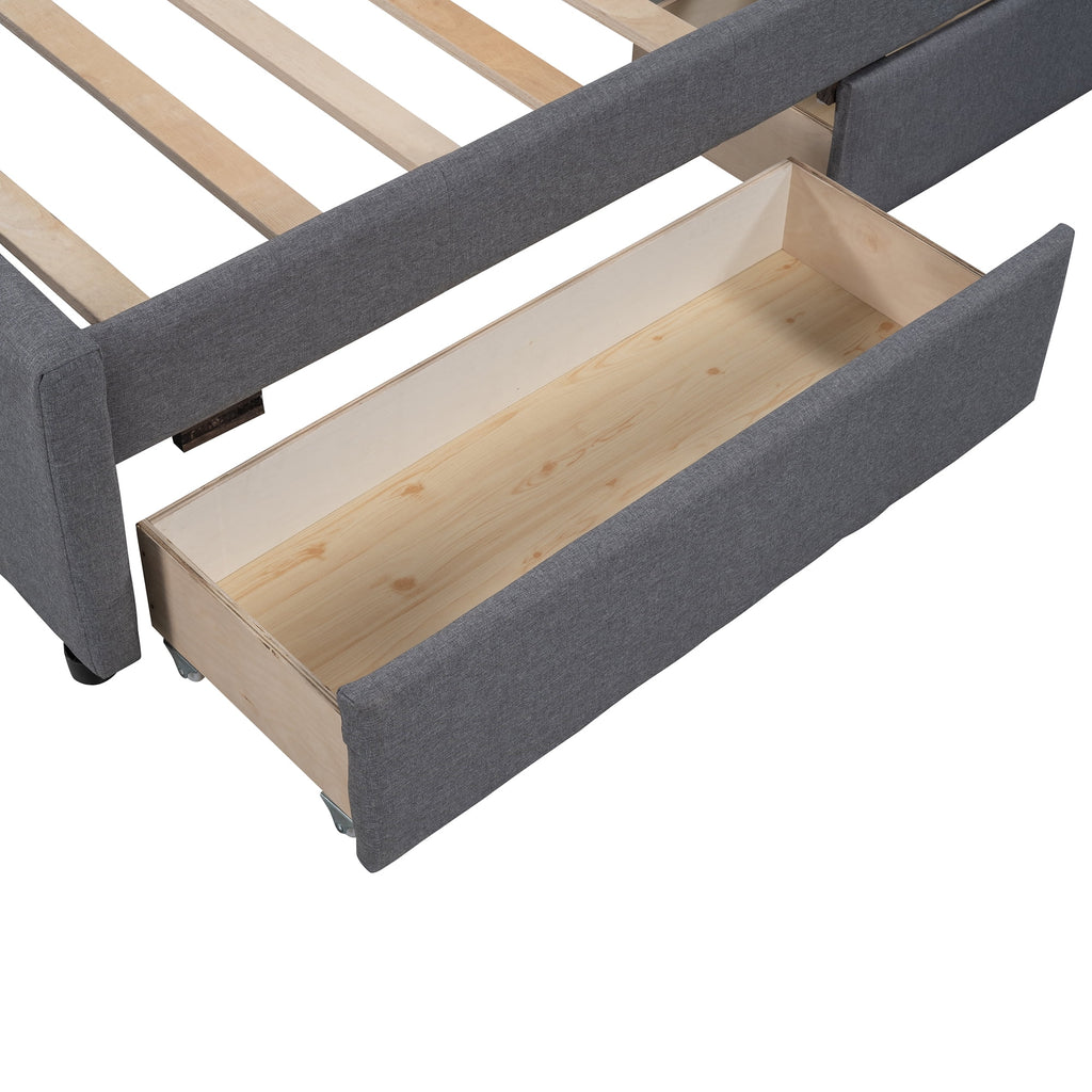 Gray Upholstered Full Size Platform Bed with 2 Drawers B5646