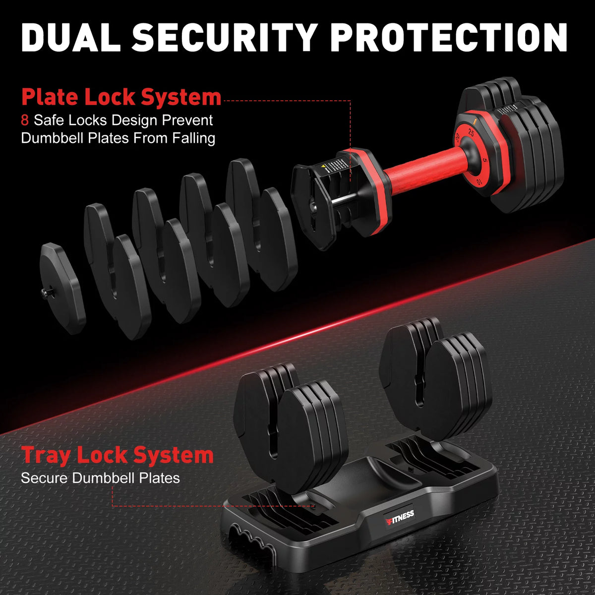 Adjustable Dumbbells Set with Tray, Black N972