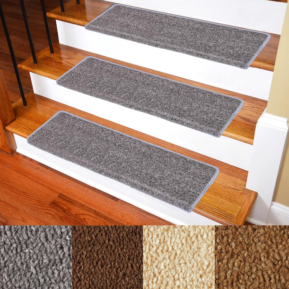 Brown 14-Pack Non-Slip Carpet Stair Treads E408