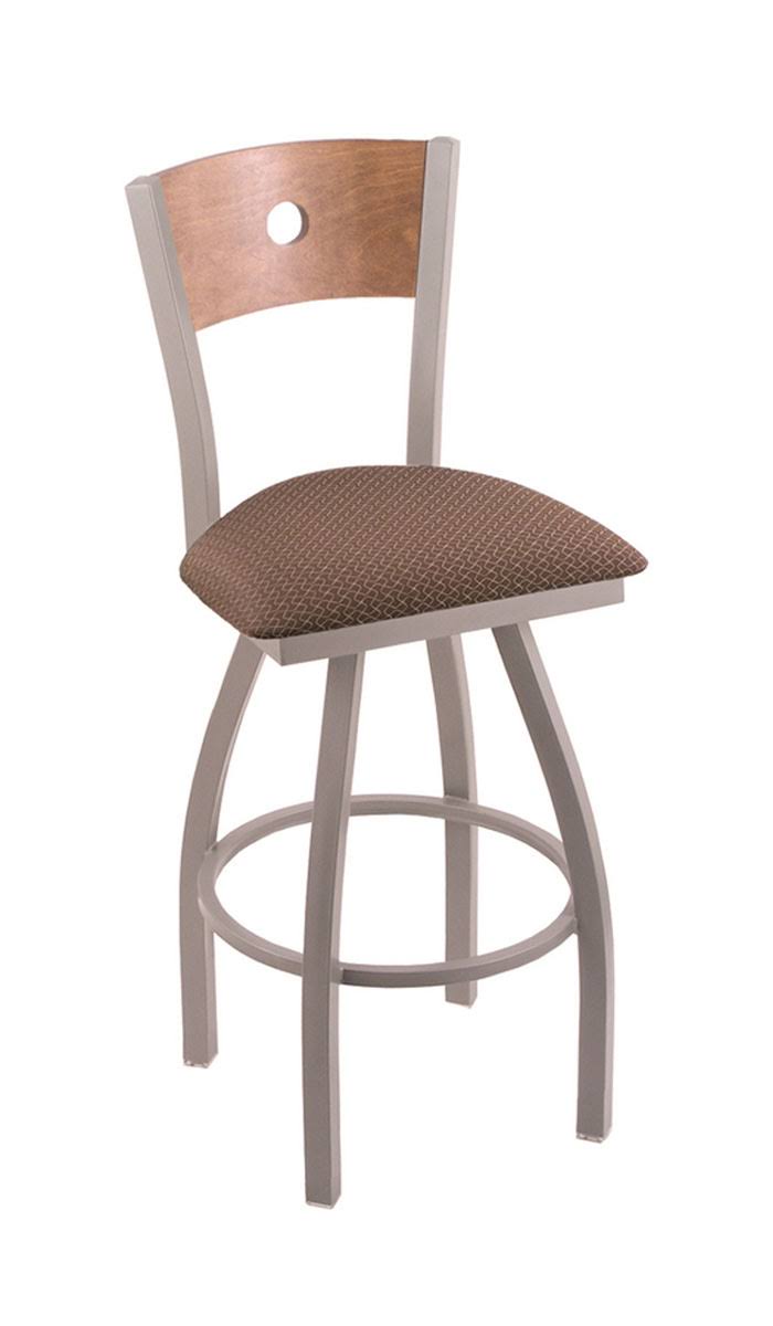 Anodized Nickel Swivel Stool with Maple Back and Willow Seat E6502