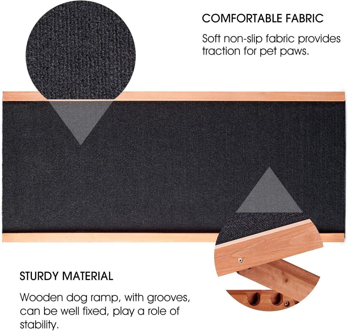 Wooden Height Adjustable Pet Ramp with Non Slip Carpet Surface, Foldable (Large) Z88225