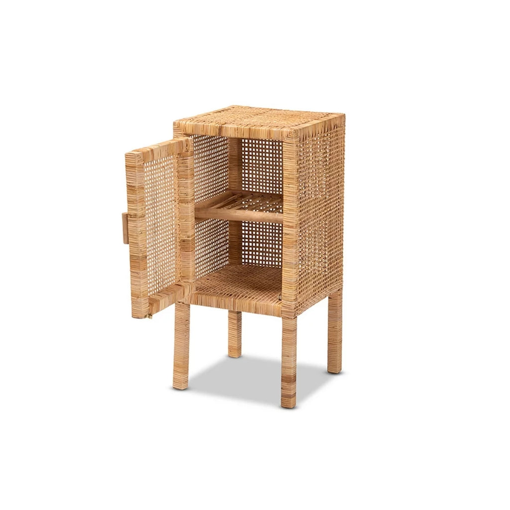 Natural Brown Rattan 1-Door Nightstand B13615
