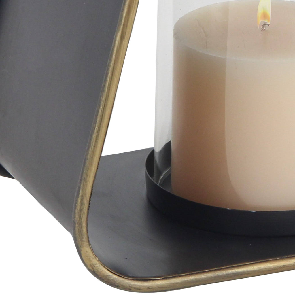 Black Iron and Glass Candle Lantern M75012
