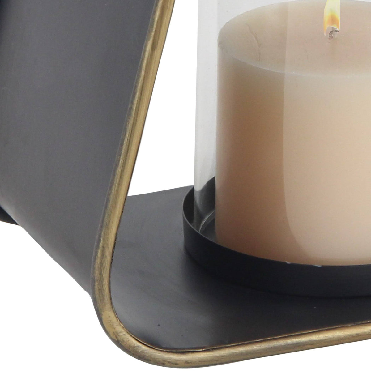 Black Iron and Glass Candle Lantern M75012