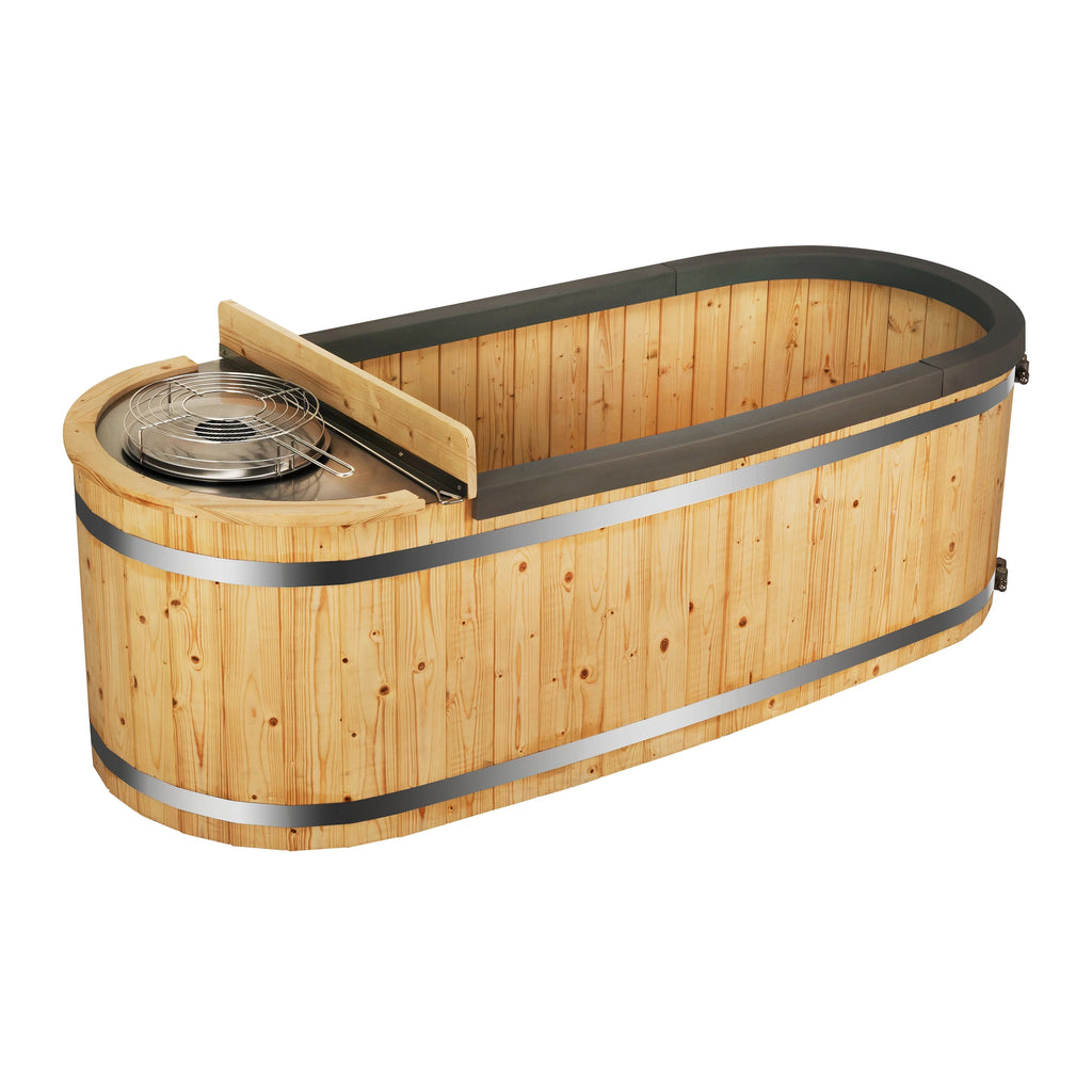 Natural Pine Wood Hot Tub 2 Persons 132 Gallons with Charcoal Stove J20915
