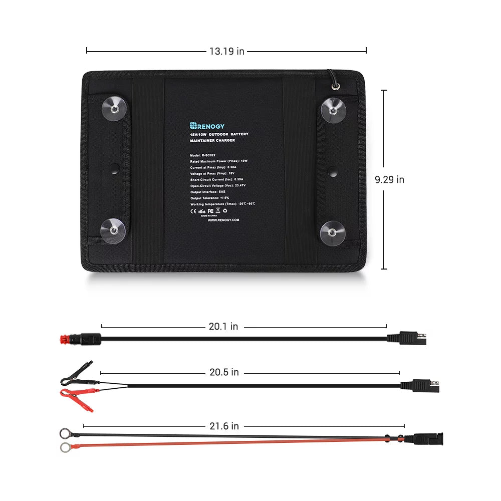 5W Outdoor Battery Charger Maintainer Trickle Charger with Lighter Plug, Alligator Clips, and Battery Cables T844