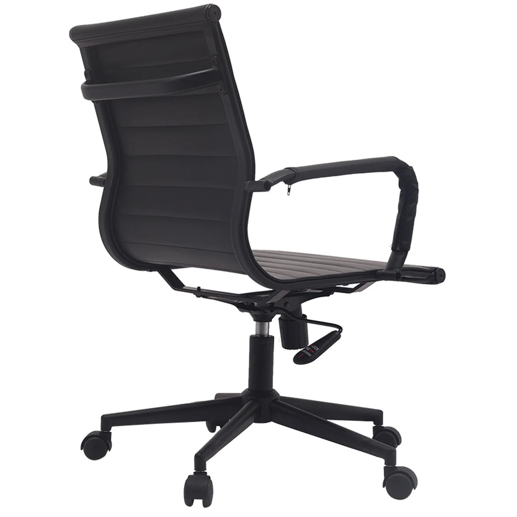 Mid Century Black PU Leather Office Chair with Arms and Wheels H89615
