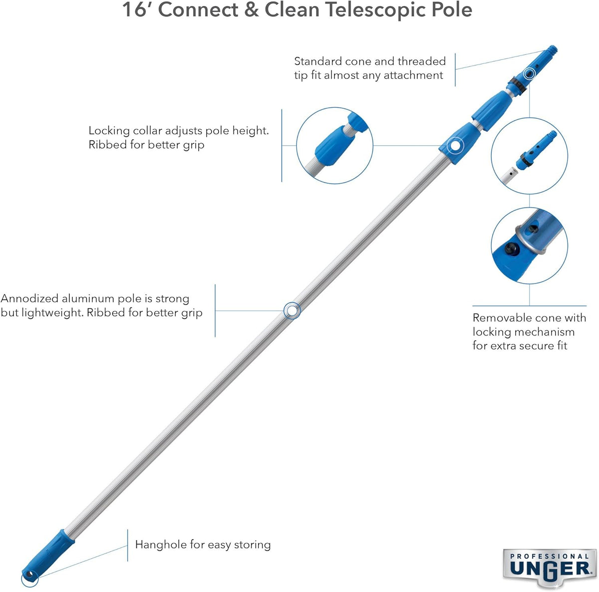 6 - 16 Foot Telescoping Extension Multi-Purpose Pole with Removable Cone Z49320