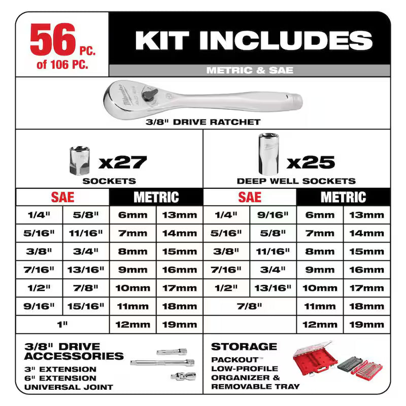 3/8 in. and 1/4 in. Drive SAE/Metric Ratchet and Socket Mechanics Tool Set (116-Piece) X922915