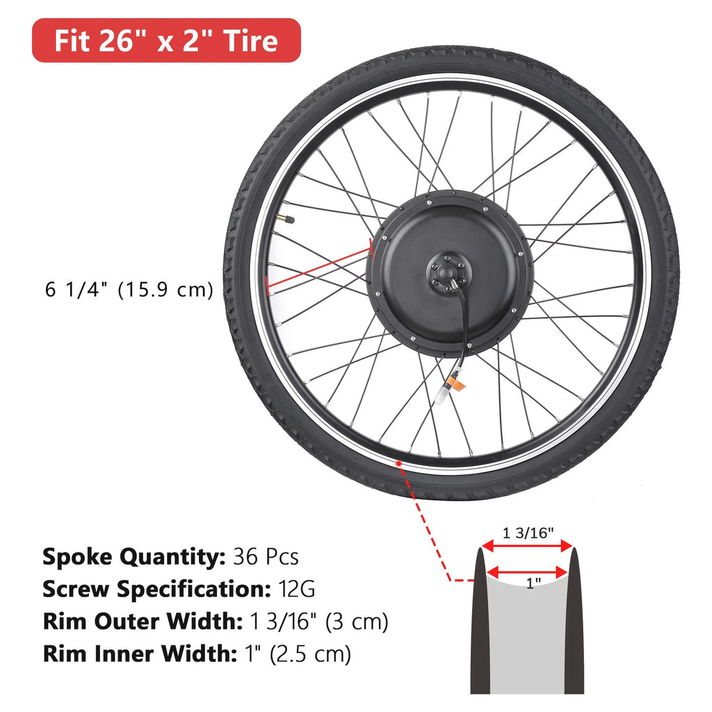48V 1000W 26" Rear Wheel Electric Bike Conversion Kit Q746214