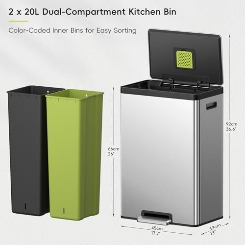 36L+24L Dual Stainless Steel Trash Can with Lid O540