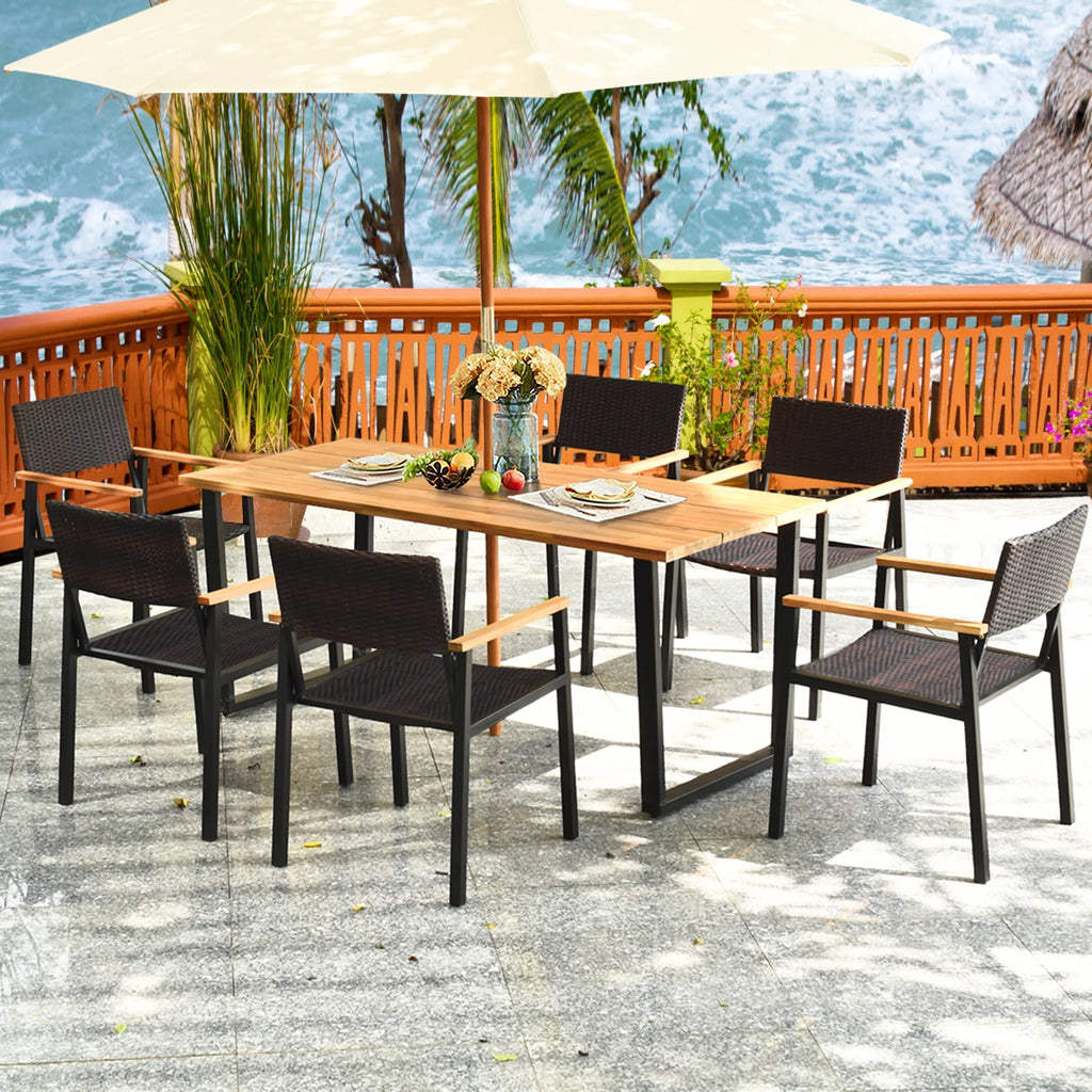 7 Pc Patio Dining Set with Umbrella Hole D25550