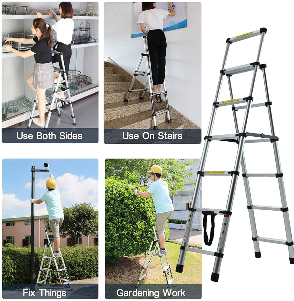 5+6 Steps Foldable Telescopic Aluminum Ladder K74339