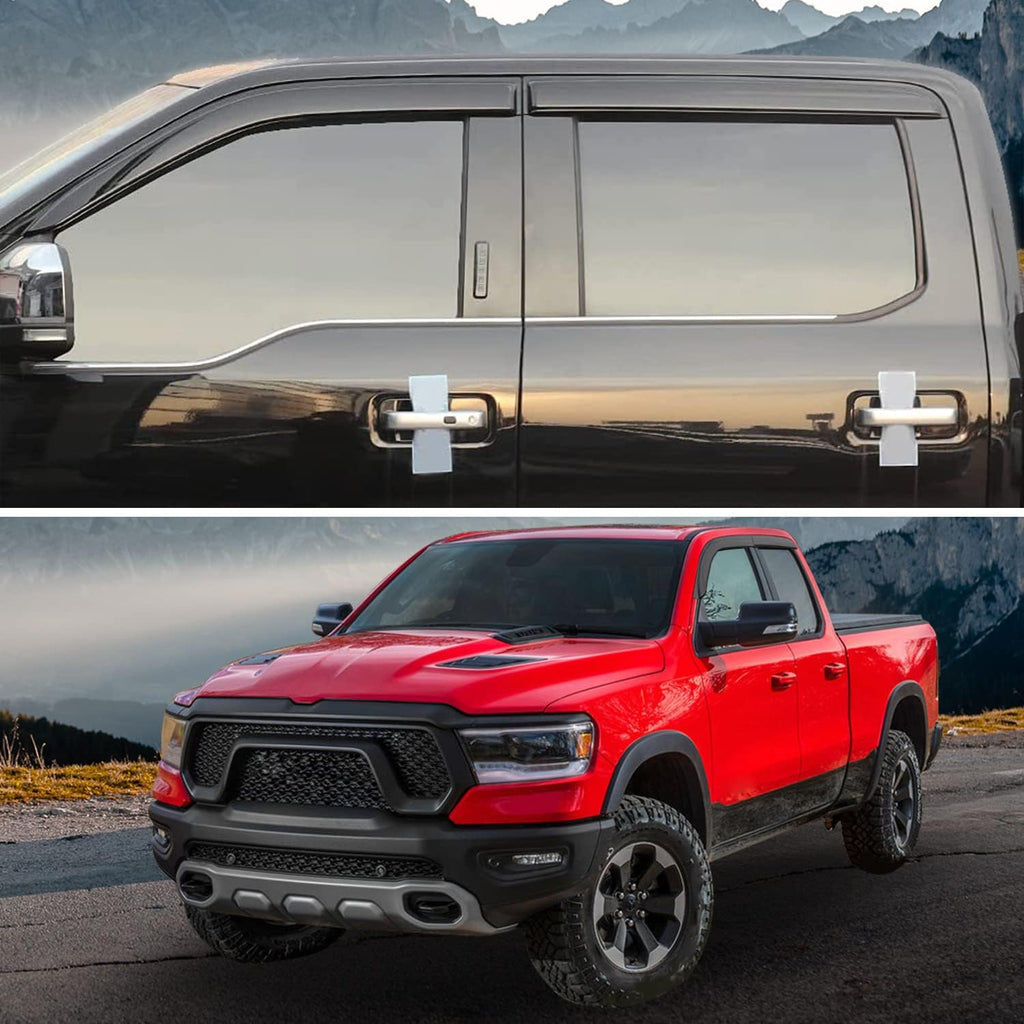 4-Piece Dark Smoke Side Window Deflectors for Dodge Ram 1500 Quad Cab T4576