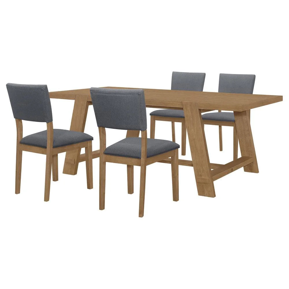 Brown 5-piece Wood Rectangular Dining Table Set O871