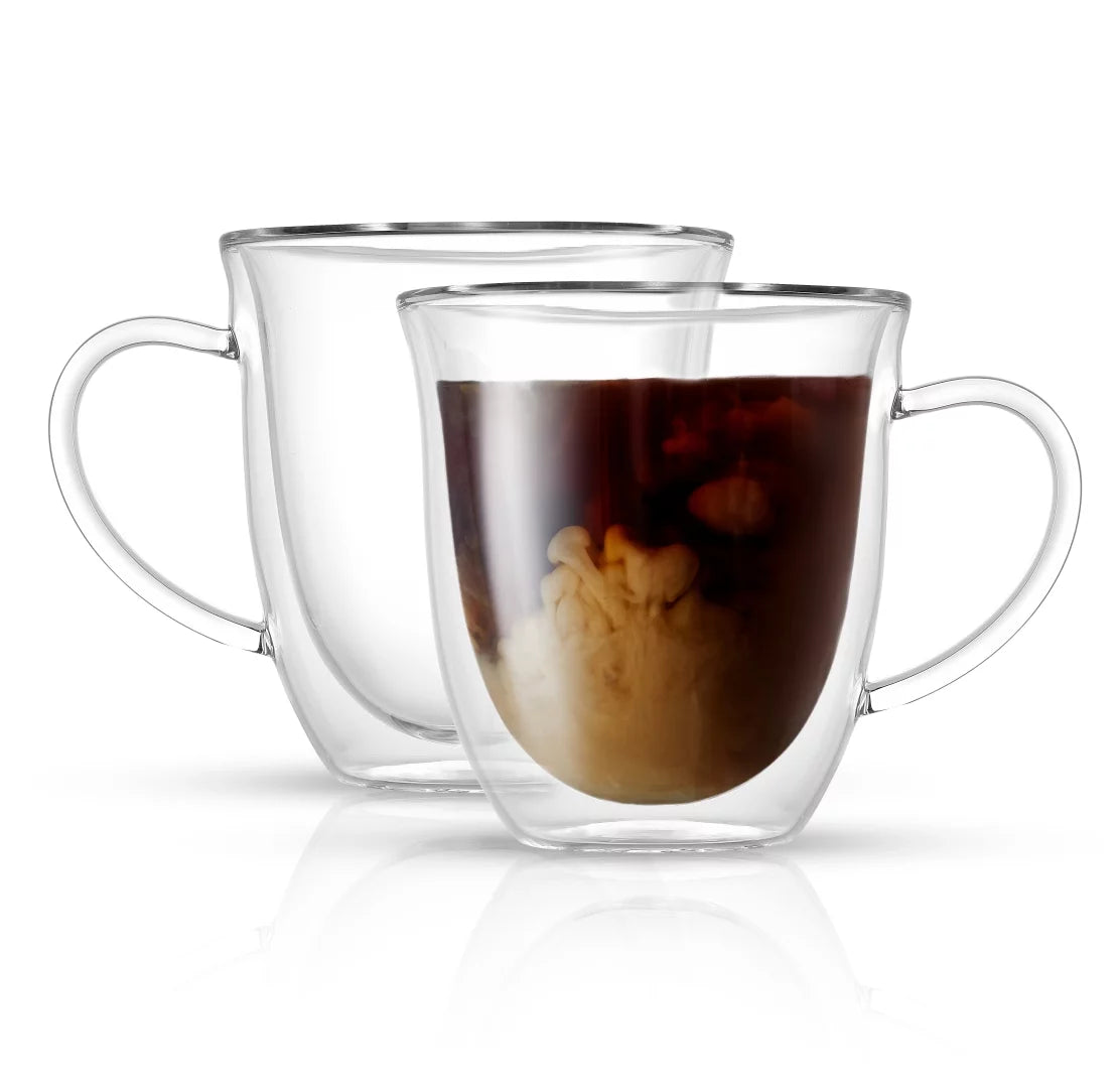 Glass Double Wall Insulated Coffee Mug Set of 2 13.5 oz E81662