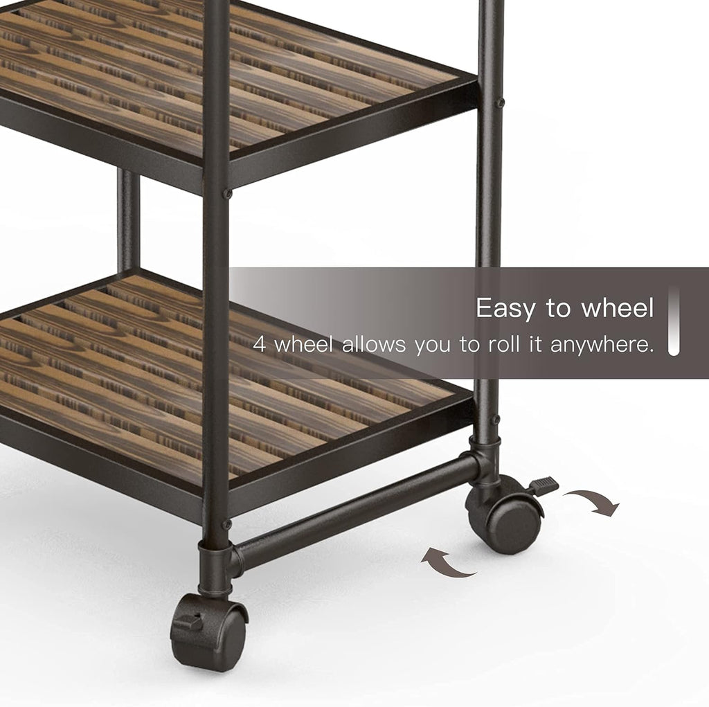 6-Tier Rolling Storage Cart with Metal Frames, Rustic Brown N415938
