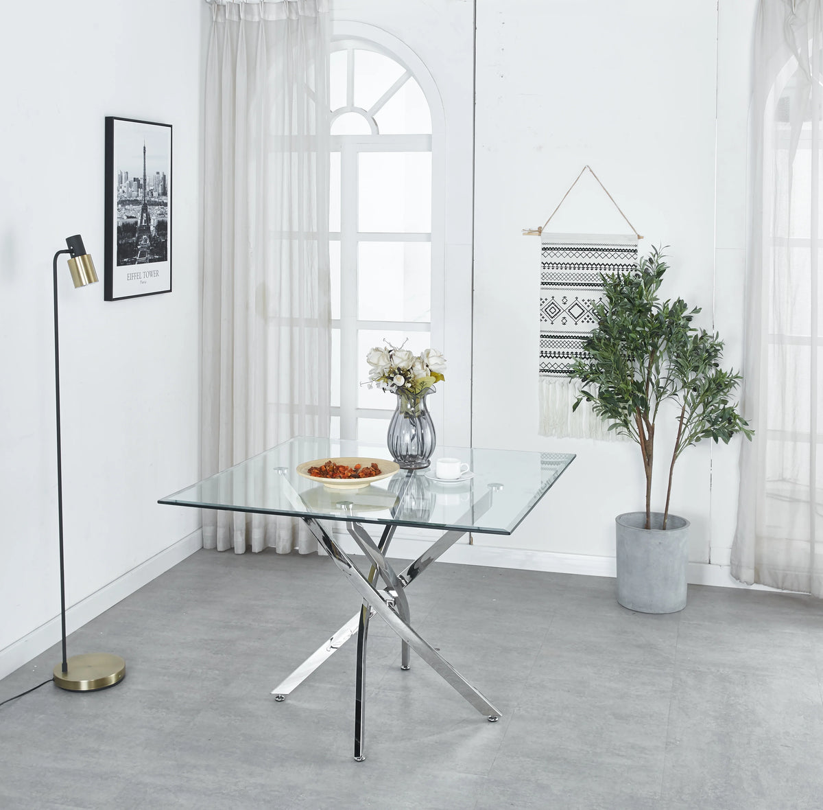 Silver Glass Dining Table 39.4" x 39.4" H462