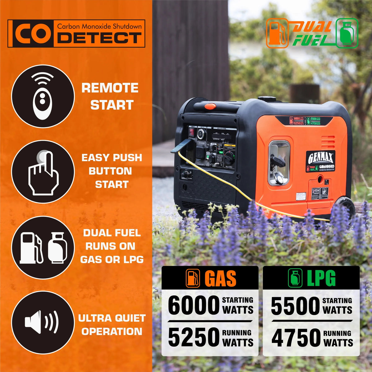 6000W Dual Fuel Quiet Portable Inverter Generator N87014
