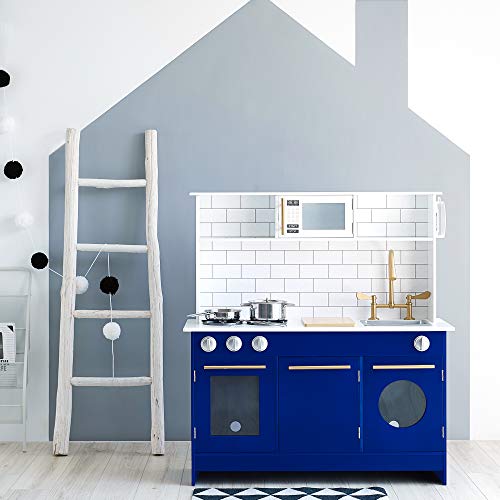 Wooden Play Kitchen with Refrigerator, Oven, Sink, and Storage Space, White Z301