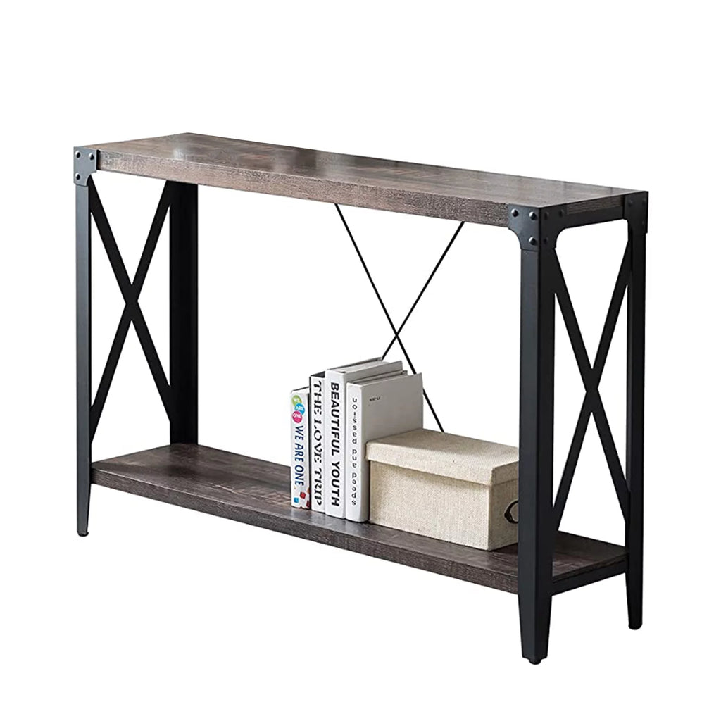 46 Inch 2-Tier Dark Rustic Oak Console Table U72967