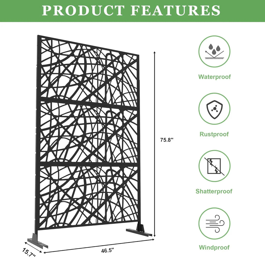 Black Metal Privacy Screen Panel with Stand H886