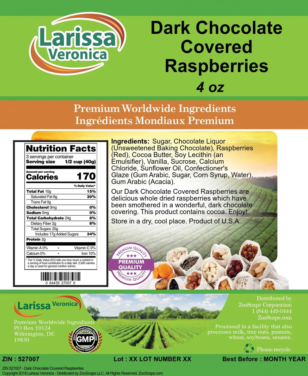 Dark Chocolate Covered Raspberries 4 oz 3-Pack B7110