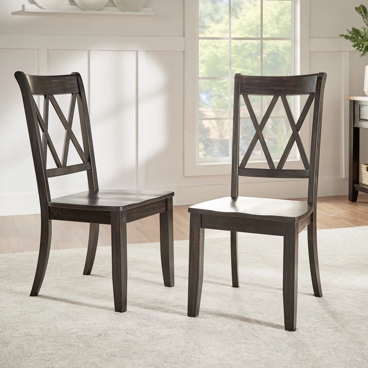 Set of 2 Antique Black Dining Chair F491