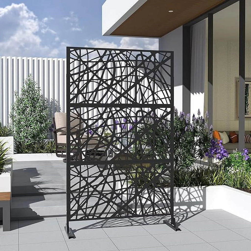 Black Metal Privacy Screen Panel with Stand H886