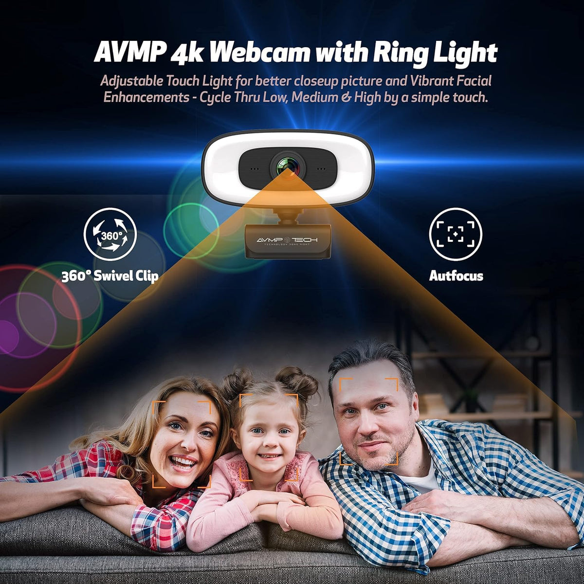 4K Webcam with Light, 8MP Autofocus USB Web Cam with Microphone, Tripod, USBC, Privacy Cover, Pack of 2 K64912