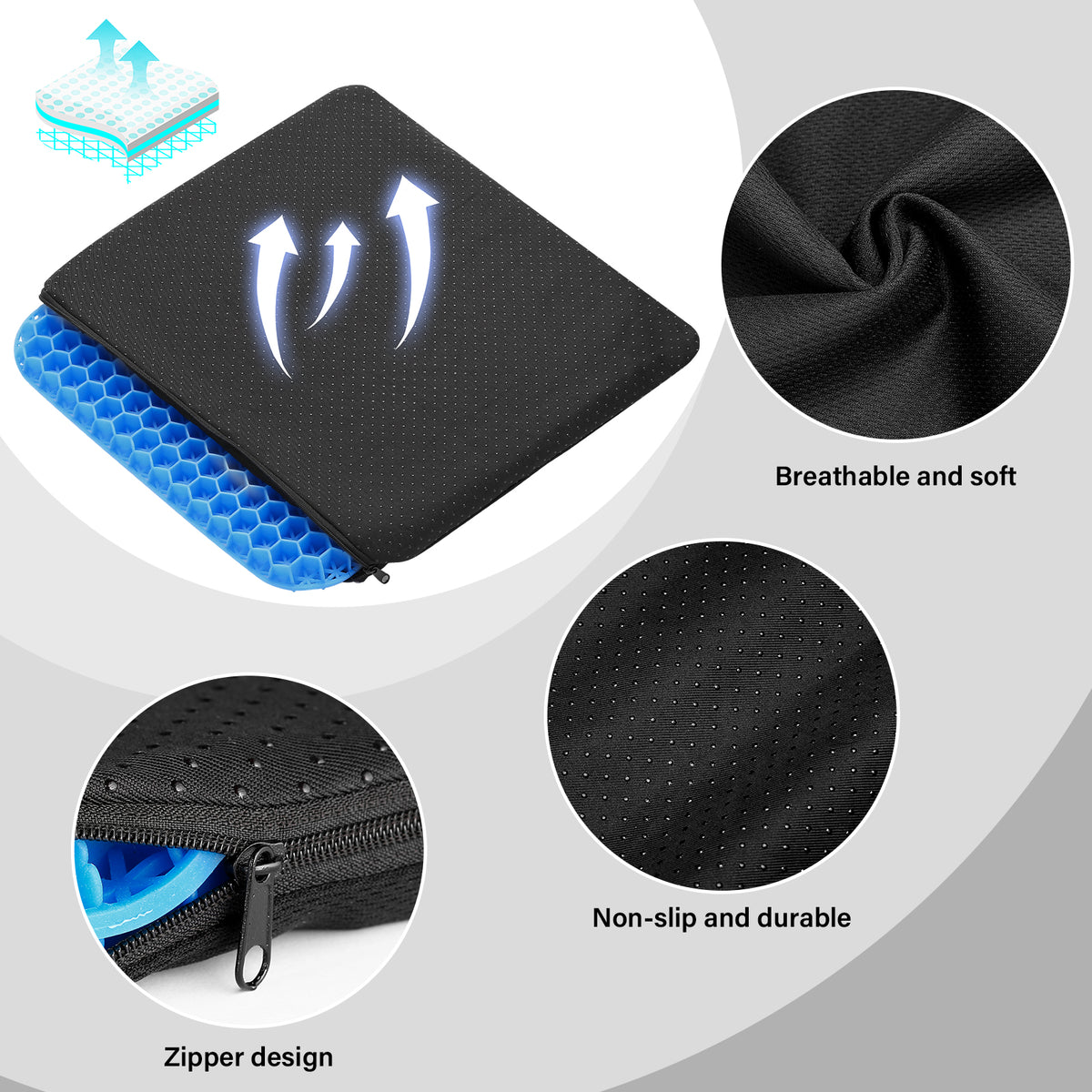 Gel Kayak Seat Cushion with Washable Non-Slip Cover, Waterproof Double Thicken Layer, Breathable Honeycomb Design, 14.9inch*12.9inch*1.1inch H137279