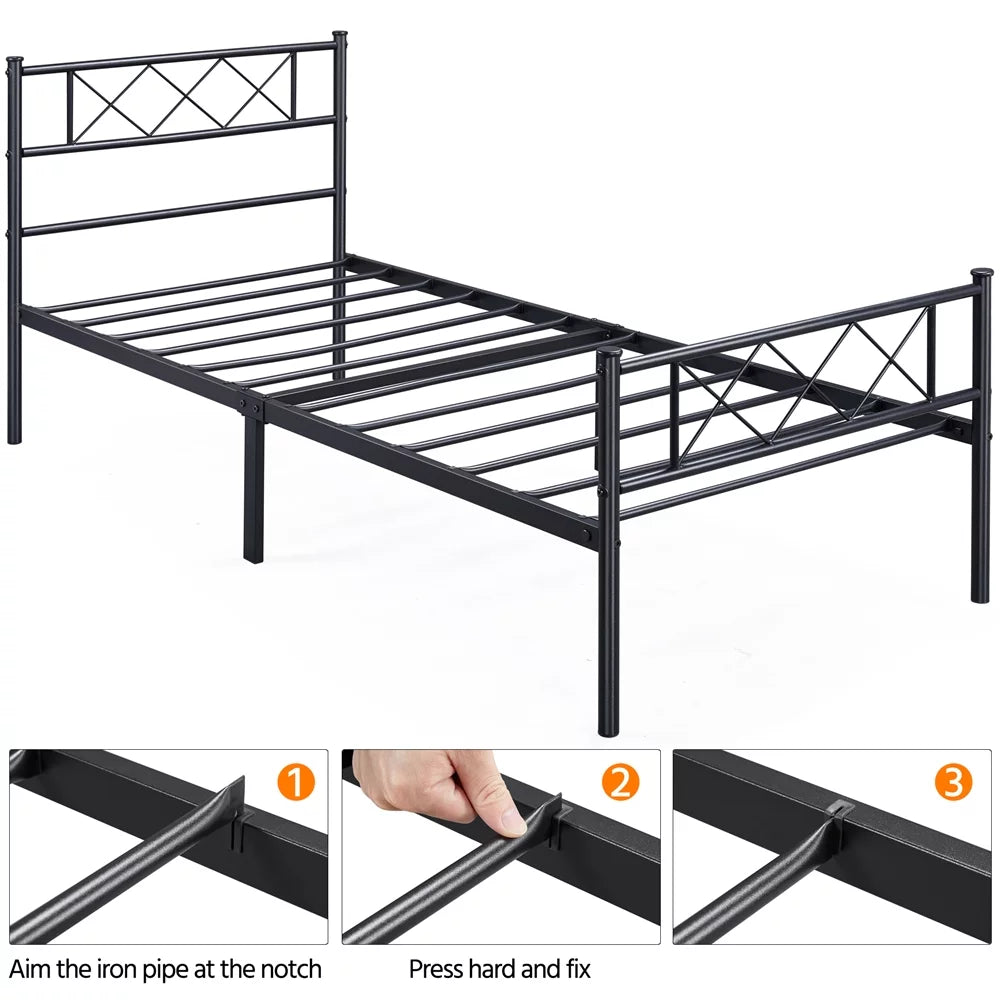 Black Twin Metal Slatted Bed Frame with Headboard Footboard S5250