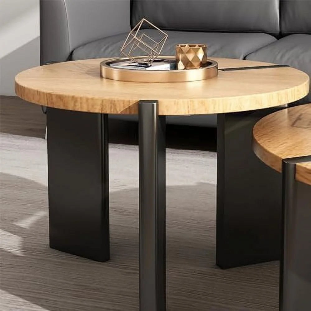 Solid Wood Round Coffee Table with Black Legs M63504