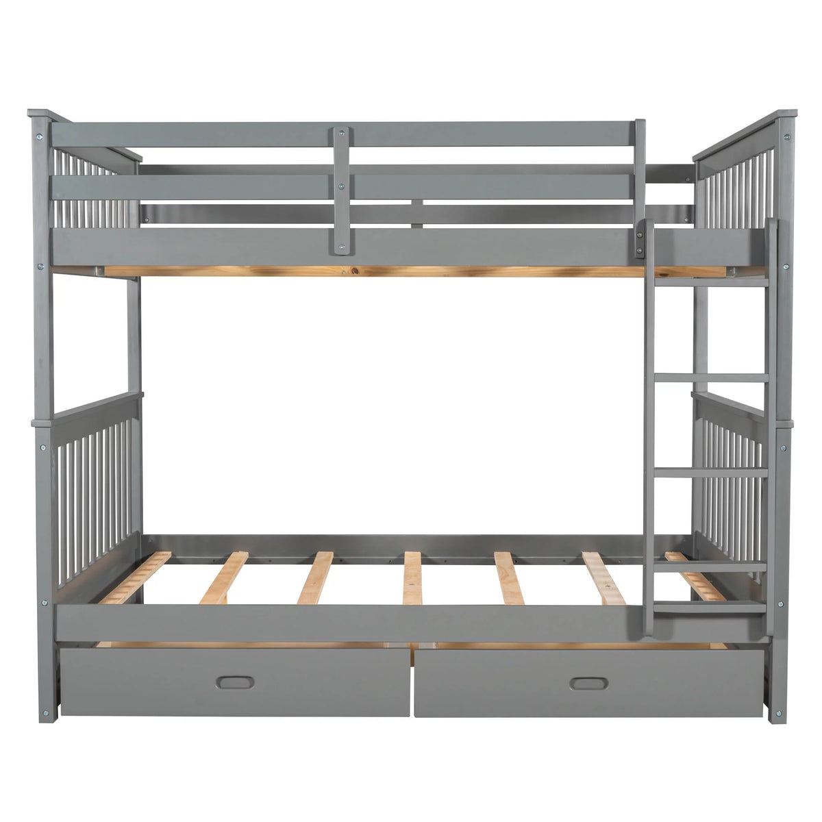 Full over Full Bunk Bed with Ladder and 2 Drawers, Gray X163