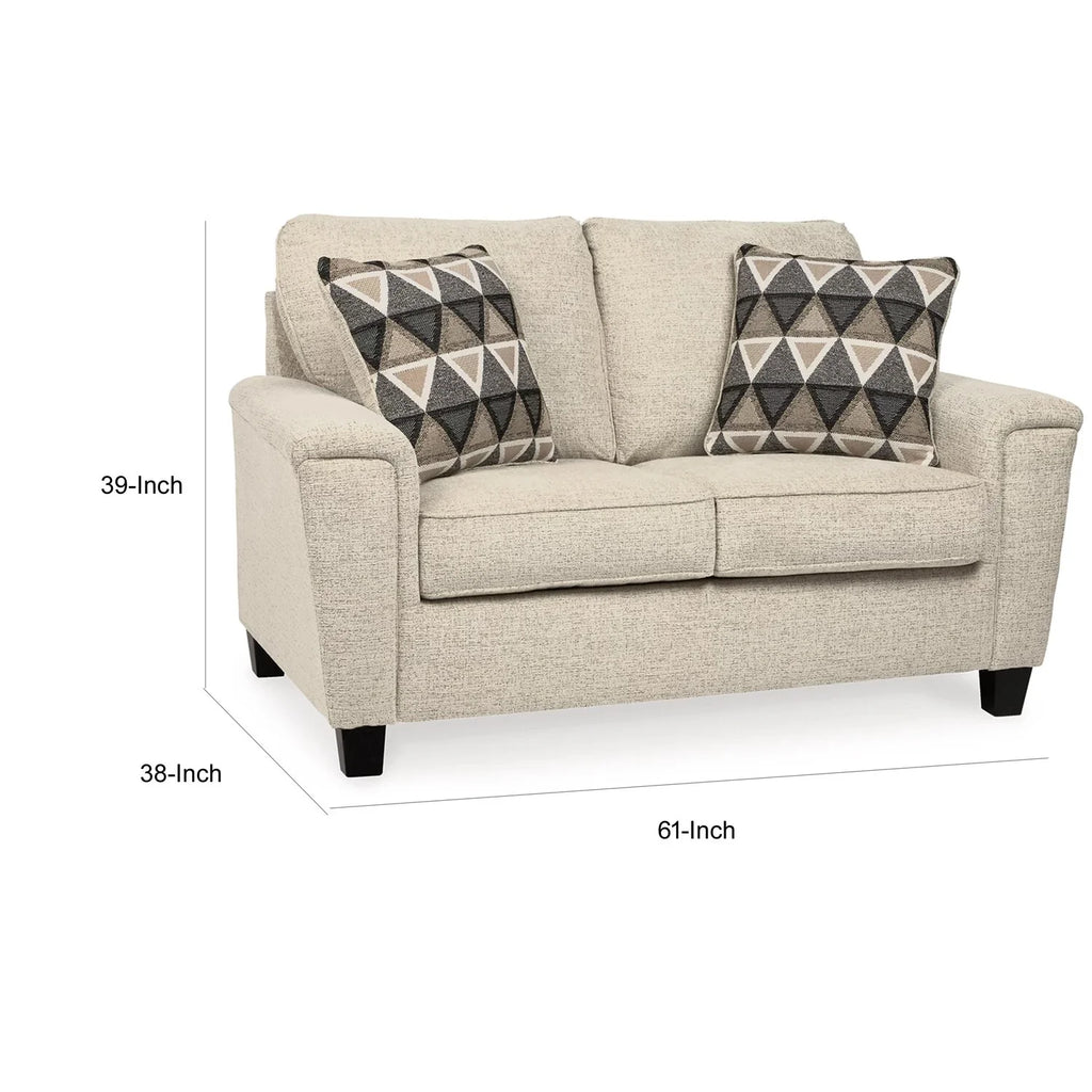 Cream Chenille Polyester Loveseat with 2 Throw Pillows W694417