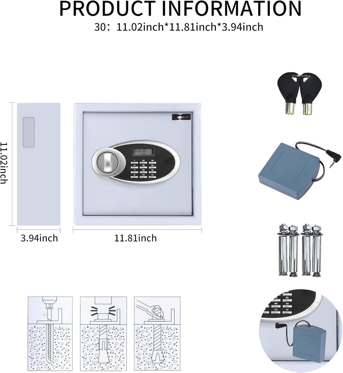 Key Cabinet with Digital Lock, Wall Mounted Metal Steel Key Safe, 30 Keys Capacity W861