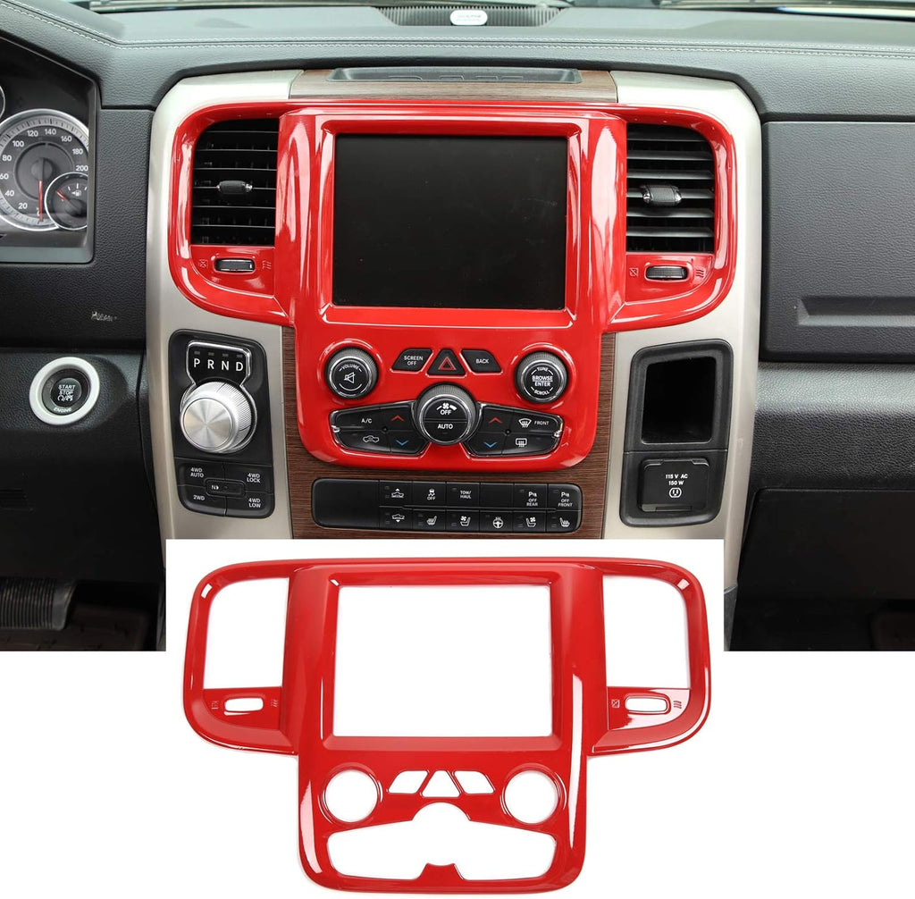 Red Carbon Fiber ABS Center Control Touch Screen Trim Cover for Dodge RAM 2011-2017 B98848