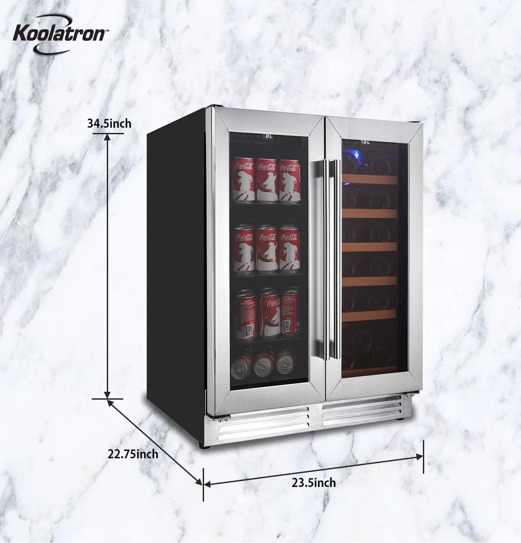 18 Bottles and 56 Cans Built-In Under-Counter 24 Inch Dual Zone Wine Cooler and Beverage Fridge J12445