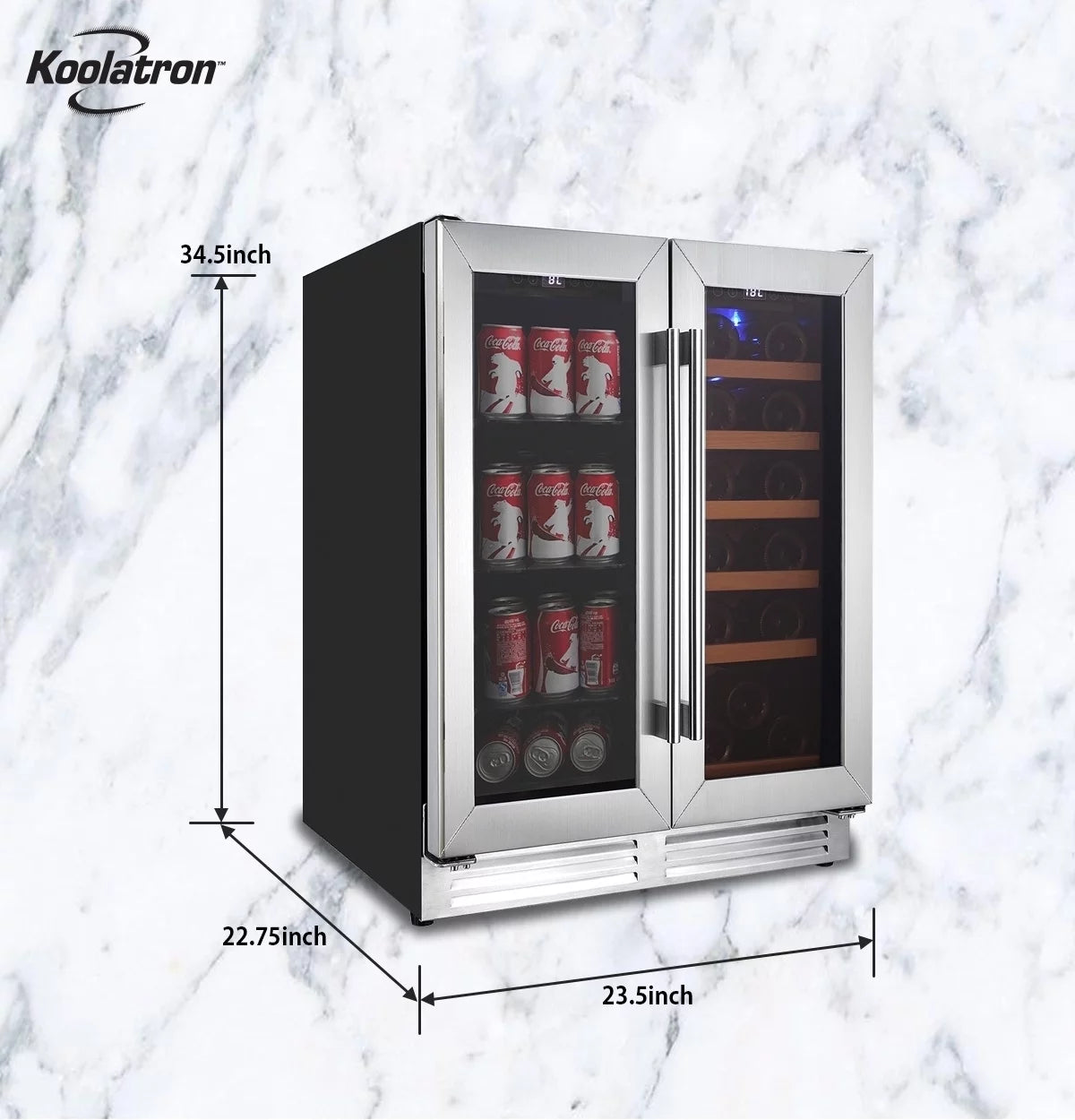 18 Bottles and 56 Cans Built-In Under-Counter 24 Inch Dual Zone Wine Cooler and Beverage Fridge J12445