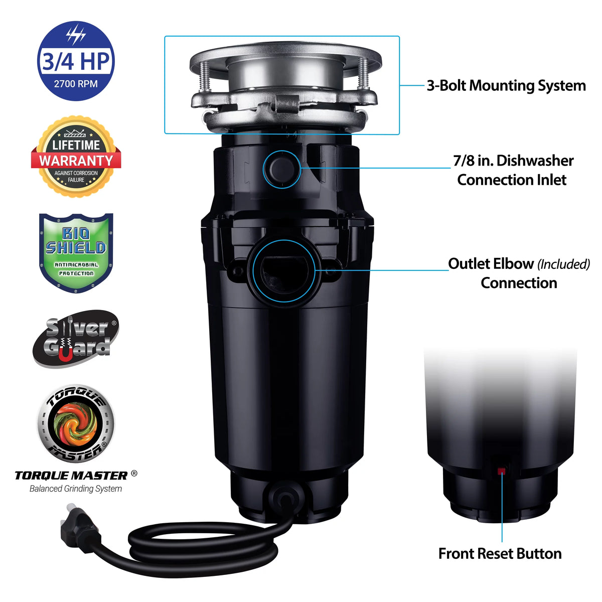 3/4 HP Black Garbage Disposal O81218
