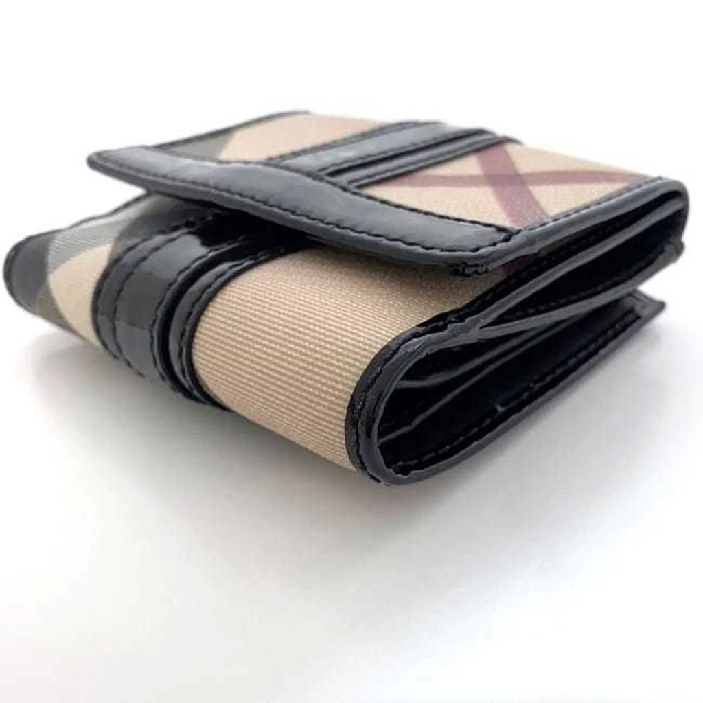 Pre-Owned Beige Black Check PVC Patent Leather Wallet X93161