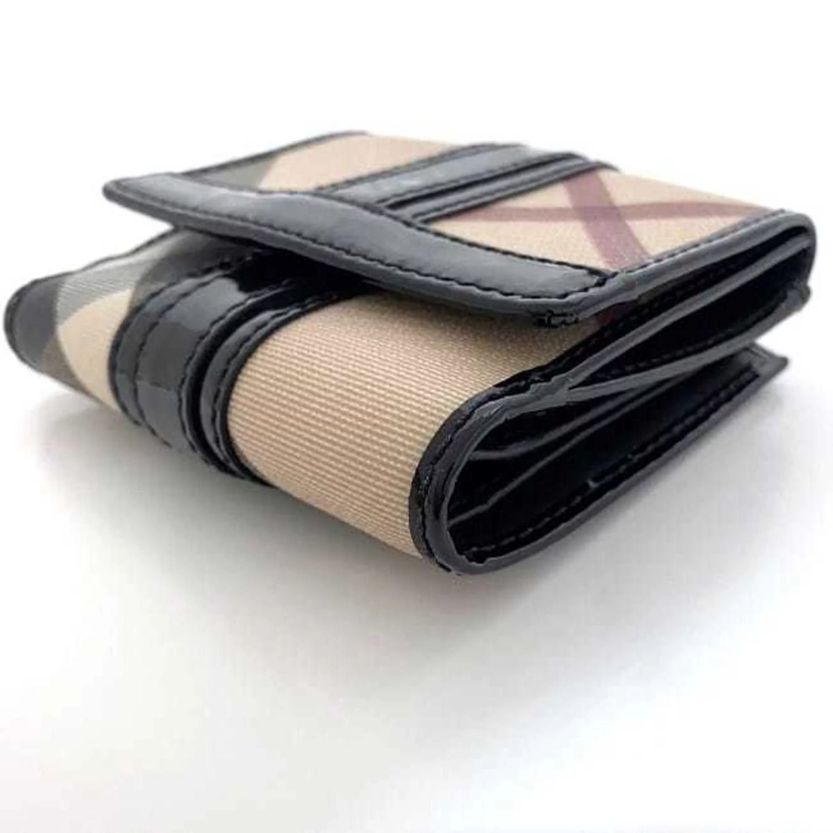 Pre-Owned Beige Black Check PVC Patent Leather Wallet X93161