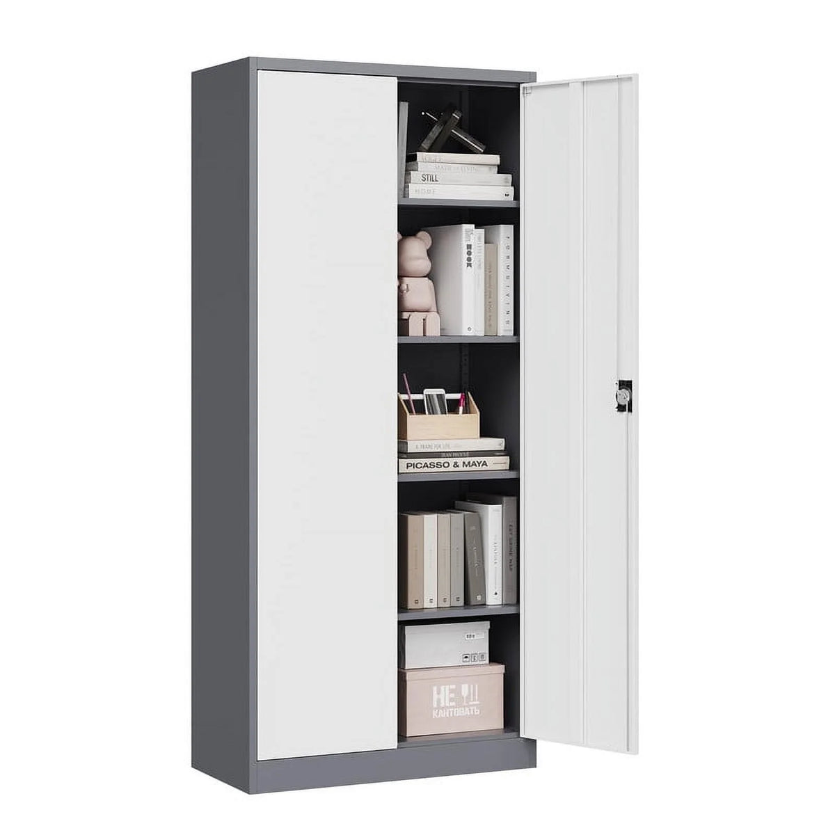71" Metal Storage Locker with Locking Door and 4 Adjustable Shelves I666501