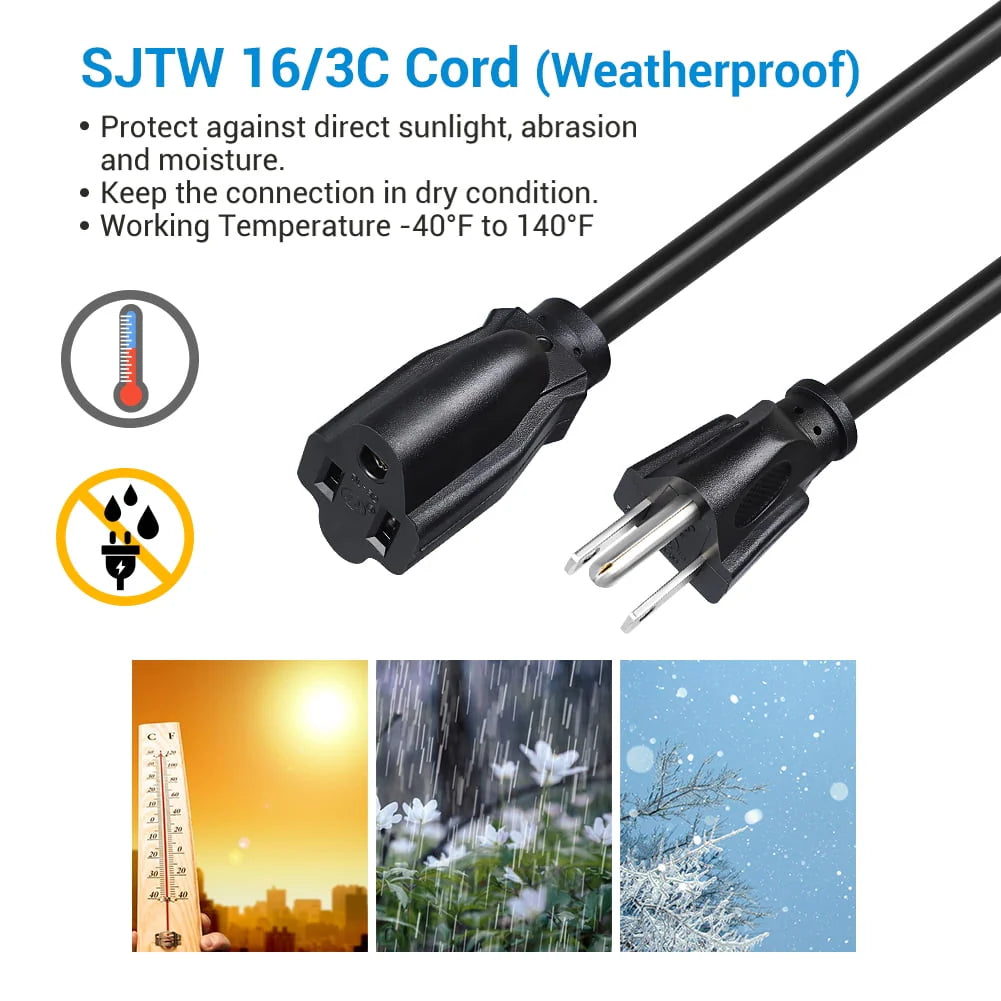 2 Pack 3FT 16 AWG 3 Prong Extension Cord I827160