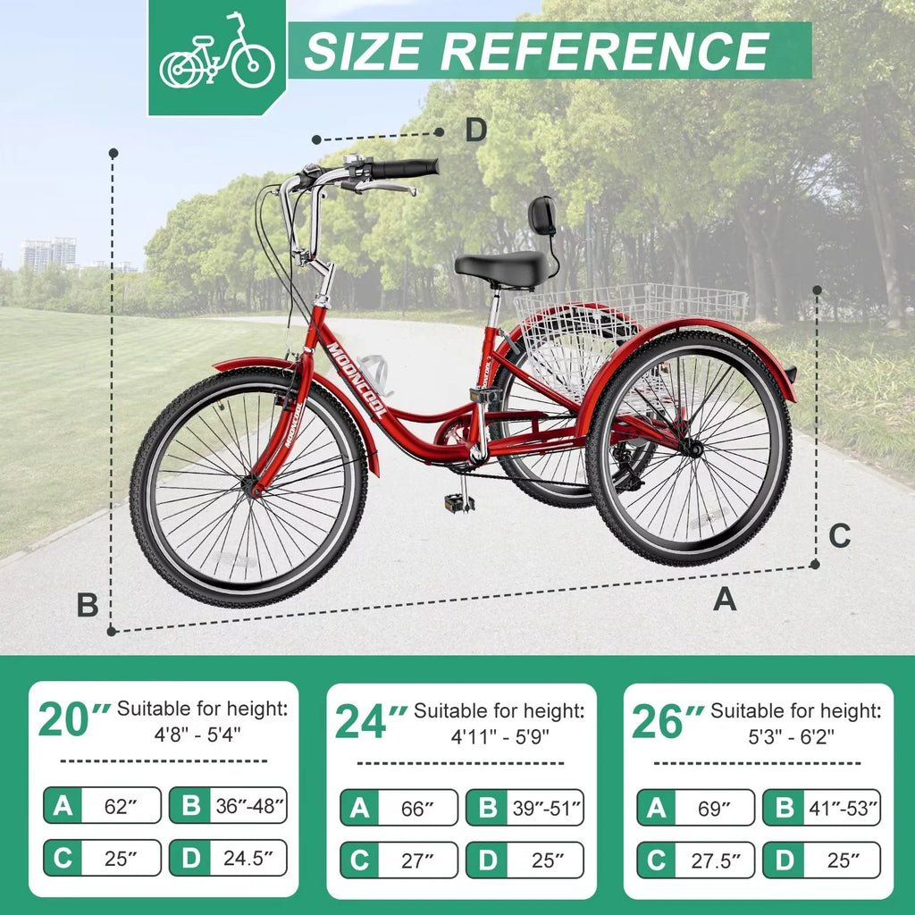 24" 7-Speed 3 Wheel Adult Tricycle with Basket K207