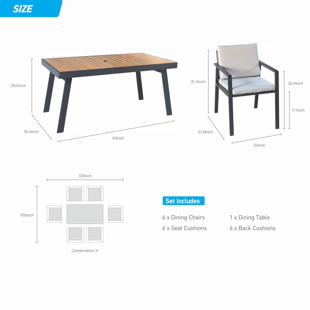 7 Pieces Outdoor Dining Set with Umbrella Hole G534812