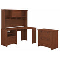 Corner Desk with Hutch and Lateral File Cabinet in Serene Cherry G73696