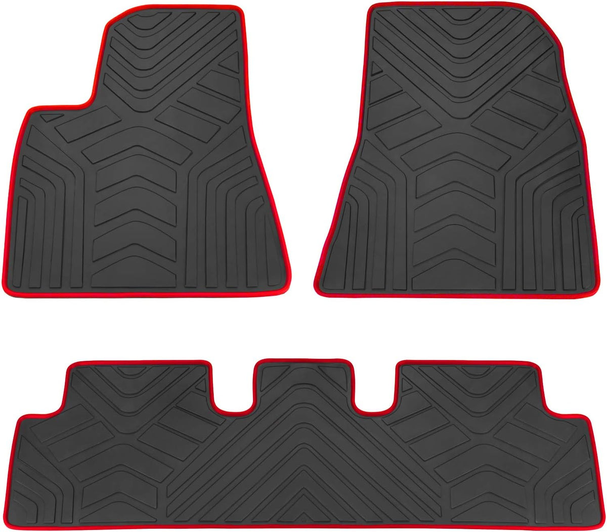 Black Red Rubber Car Floor Mats Set H989730