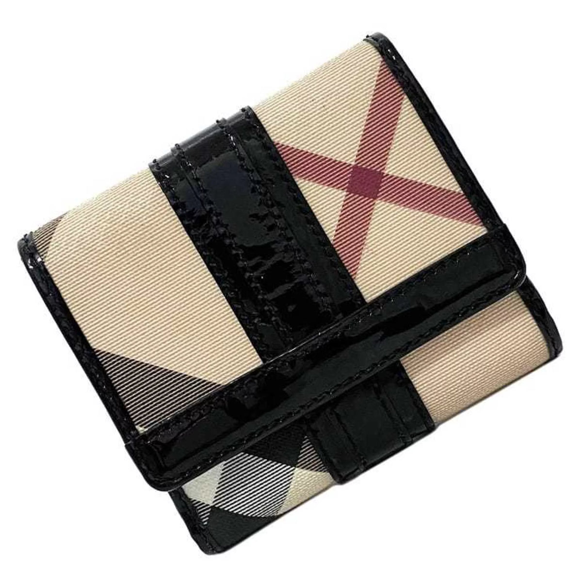 Pre-Owned Beige Black Check PVC Patent Leather Wallet X93161